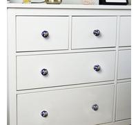 Nicola Spring Ceramic Cupboard Drawer Handle Knobs - Polka Dot Design - Dark/Light Blue - Pack of 6