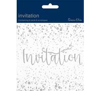 Pack of 6 Open Party Card Invites & Envelope - Silver Foiled Invitation & Spots