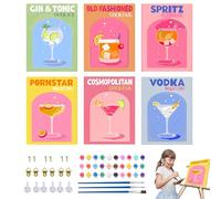 Pack of 6 Paint by Numbers Adults, Mini Painting by Numbers Cocktail Collection, 15 x 20 cm, DIY Painting by Numbers Set for Adults and Beginners, Paint by Numbers Set for Home Decor, Framed