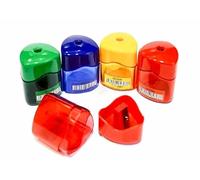 Pack of 6 - Pencil Sharpener, Single/Dual Holes/Duo Sharpener/Plastic Container Durable Pencil Sharpeners Toddlers Adult Artist for School Office Home (Single Hole Plastic with Container Sharpeners)