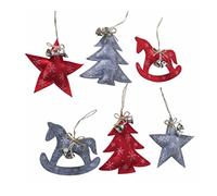 Pack of 6 Pendant Rocking Horse Star Heart Tree Felt Fabric nr762 Red Grey Snowflakes Bells Christmas Tree Decoration Hanging 12 cm Christmas Tree Decoration