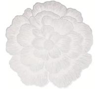 Pack of 6 Peony Flower Shape PVC Table Mats 38cm Heatproof Non-Slip Placemats with Floral Pattern Heat-Resistant, Easy-Clean Dining Table Mats for Weddings, Parties, Hotels (Silver White)