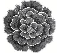 Pack of 6 Peony Flower Shape PVC Table Mats 38cm Heatproof Non-Slip Placemats with Floral Pattern Heat-Resistant, Easy-Clean Dining Table Mats for Weddings, Parties, Hotels (Silver Black)