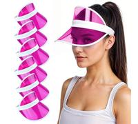 Pack of 6 Pink Neon Sunvisors - Unisex Retro 80s Neon Sun Visor Hat Headband Cap for Golf Tennis Stag Poker Party