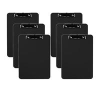 Pack of 6 Plastic Clipboards with Flat Clip, Durable Writing Boards for Work, Class, and Nursing Use, 12.5" x 9", Black