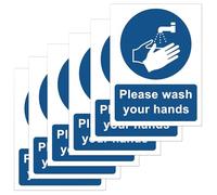 Pack of 6 Please Wash Your Hands Sign 184mm X 138mm Self Adhesive Vinyl Sticker Waterproof HD Reminder for Hand Washing Signs Health and Safety Signs for Hand Washing Stations in Public Washroom