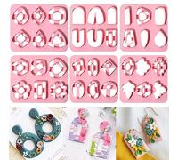 Pack of 6 Polymer Clay Cutters, Vintage Pattern Polymer Clay Shapes Flower Heart Geometry Polymer Clay Earrings Cutter Irregular Shapes Clay Earring Making Kit for Polymer Clay Accessories