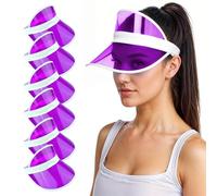 Pack of 6 Purple Neon Sunvisors - Unisex Retro 80s Neon Sun Visor Hat Headband Cap for Golf Tennis Stag Poker Party