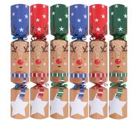 Pack of 6 Racing Reindeer Christmas Crackers - 12" Interactive Game Kids Adults Xmas Holiday Dinner Table Decorations - Novelty Fun Prizes Gifts Contains Hats Jokes