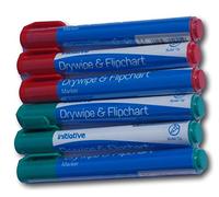 Pack of 6 red and green drywipe & flipchart marker pens