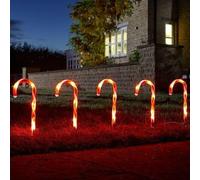 Pack of 6 Red Battery Powered Candy Cane Stake Lights Marco Paul Red One Size