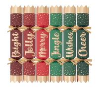 Pack of 6 Red Green Gold Script Christmas Crackers - 12" Metallic Festive Xmas Holiday Dinner Table Decorations - Novelty Fun Prizes Gifts Contains Hats Jokes