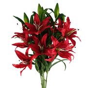 Pack of 6 Red Lily Stems 100cm with 18 Silk Flowers Pegdev Red One Size