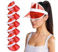 Pack of 6 Red Neon Sunvisors - Unisex Retro 80s Neon Sun Visor Hat Headband Cap for Golf Tennis Stag Poker Party