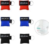 Pack of 6 Respiratory Mask Key Chain, Respiration Mask First Aid, Portability Ventilation Cloth, Pocket Mask Ventilation, CPR Mask Face Shield, Suitable for Emergency Rescue (Red, Blue, Black)
