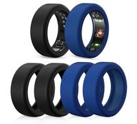 Pack of 6 Ring Protectors Compatible with Oura Ring Gen 4/Oura Ring Gen 3/Samsung Galaxy Ring/RingConn2&1, Anti-Drop Silicone Ring Protection Case Accessories (Black x 3 + Blue x 3, S for 5-10)