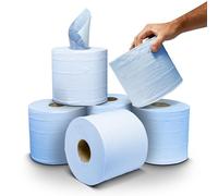 Pack of 6 Rolls | 2Ply Blue Centrefeed Paper Towels | XL Length Sheets 81cm x 17cm (185 Sheets Per/Roll) Multipurpose, Dispenser Compatible, Commercial, Automotive, Janitorial, Waste Management