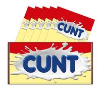 Pack of 6 Rude Chocolate Bar Wrappers - 6x Cunt Funny Choc Bar Covers Secret Santa Gift Xmas Christmas Wife Husband Fun Friend Present Get Well Soon Prank Insult. Chocolate Not Included.