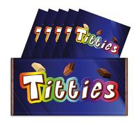 Pack of 6 Rude Chocolate Bar Wrappers - 6x Titties Funny Choc Bar Covers Secret Santa Gift Xmas Christmas Wife Husband Fun Friend Present Get Well Soon Prank Insult. Chocolate Not Included.