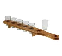 Pack Of 6 Shot Shooter Glasses Wooden Slat Holder Rack Party Bar Home Kitchen