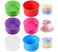 Pack of 6 Silicone Cake Moulds, Round Silicone Cake Baking Moulds, 4 Inch Non-Stick Baking Moulds Pan for Cakes and Cakes for Baking (Pink/Purple/Green/White/Red/Blue)