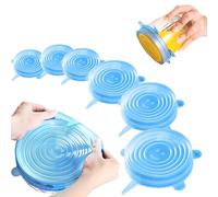 Pack of 6 Silicone Lids Stretchy Silicone Stretch Lids Yoghurt Lid BPA-Free Reusable in Various Sizes Silicone Lid Lid for Bowls, Pots, Glasses, Cans, Cups (Blue)