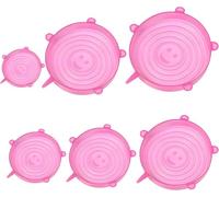 Pack of 6 Silicone Lids Stretchy Silicone Stretch Lids Yoghurt Lid BPA-Free Reusable in Various Sizes Silicone Lid Lid for Bowls, Pots, Glasses, Cans, Cups (Pink)