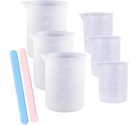 Pack of 6 Silicone Measuring Cups Jugs, 3 x 250 ml, 3 x 100 ml Epoxy Resin Mixing Cups with Scale Clear, Silicone Cups for Casting with Stirrers for Epoxy Resin Casting Moulds, DIY Handmade, Crafts