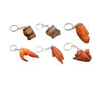 Pack of 6 Simulation Food Key Chains Fake Braised Pork Keying Pendant Car Key Ring Ornaments for Bag Backpack Decorations