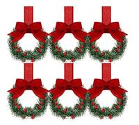 Pack of 6 Small Christmas Wreaths 13 cm Kitchen Cabinet Wreaths, Christmas Decorations with Berries & Bows, Miniature Christmas, Artificial Christmas Wreath for , Doors, Fireplaces Decoration