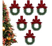 Pack of 6 Small Christmas Wreaths 13 cm Kitchen Cabinet Wreaths, Christmas Decorations with Berries & Bows, Miniature Christmas, Artificial Christmas Wreath for , Doors, Fireplaces Decoration