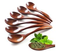 Pack of 6 Small Wooden Spoons, 14.5 cm, Soup Spoons, Natural Log, Hand Polished, for Hot Chocolate, Honey, Coffee, Tea, Natural Spoon, Wooden Spoon for Home, Kitchen, Restaurant