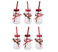 Pack of 6 Snowman-Shaped Glass Drinking Jar with Lid & Straw Christmas Mason Jar