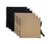 Pack of 6 Spiral Bound 180gsm Kraft & Black Scrapbooks with Ribbon Closure and Metal Corners - 30 Sheets 20x20cm