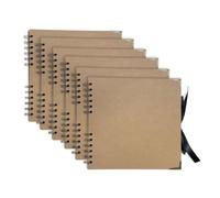 Pack of 6 Spiral Bound 180gsm Kraft Scrapbooks with Ribbon Closure and Metal Corners - 30 Sheets 20x20cm