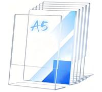 Pack of 6 Stands Table Stands, Transparent Table Stands, A5 Plastic, Acrylic Table Stand, Oblique, Crystal Clear L Stand for Hotel, Restaurant, Exhibition, Cafe, Office
