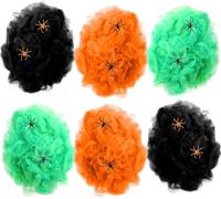 Pack of 6 Stretchable Spider Web Decorations with 12 Plastic Spiders Black, Green & Orange Halloween Decor Indoor & Outdoor Spooky Party & Haunted House Decoration Set