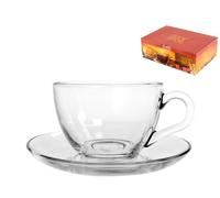 Pack of 6 Tea Cups with Glass Saucer Brand Pasabahce Model Basic