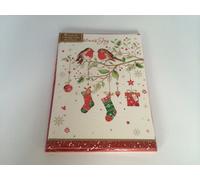 Pack Of 6 'tree Robins & Present' Design Christmas Greeting Cards