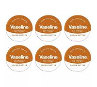 Pack of 6 Vaseline Lip Therapy Cocoa Butter 20g Tin | Petroleum Jelly Lip Balm for Dry, Chapped & Cracked Lips | Moisturising Lip Care with Nourishing Cocoa Butter | Mini Pocket Travel Size