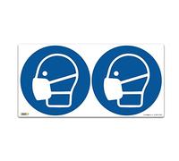 Pack of 6 Wear masks Symbol Sign, Self-adhesive Vinyl Sticker, Mandatory Virus Protection Safety, 100mm x 100mm