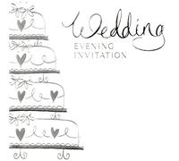 Pack Of 6 Wedding Evening Card Invitations & Envelopes - Silver Wedding Cake