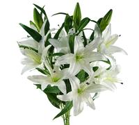 Pack of 6 White Lily Stems 100cm with 18 Silk Flowers Pegdev White One Size