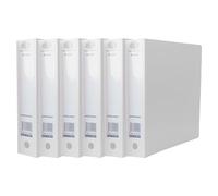 (Pack of 6) White Ring Binder A4 File Folder 2 O-Ring Mechanism Holds Up to 500 Sheets 65mm Spine with Finger Pull Ring Polypropylene Binder File for Document Organisation