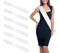Pack of 6 White Sashes, Satin Empty Sash, DIY Plain Satin Sash, 160 x 9.5 cm, Pure White Decorative Sashes for Women, Blank Satin Sashes Decoration, DIY Satin Sash for Bachelor Parties, Wedding