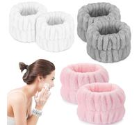 Pack of 6 Wrist Spa Wash Bands, Microfibre Face Wash Bracelets, Coral Absorbent Bracelet for Washing, Wrist Towels for Washing Face and Shower (Grey + White + Pink)
