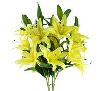 Pack of 6 Yellow Lily Stems 100cm with 18 Silk Flowers Pegdev Yellow One Size