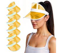 Pack of 6 Yellow Neon Sunvisors - Unisex Retro 80s Neon Sun Visor Hat Headband Cap for Golf Tennis Stag Poker Party
