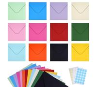 Pack of 60 Colourful Envelopes, 12 Colours, Square, 16 x 16 cm, 120 g/m² Coloured Envelopes with 72 Stickers, DIY Envelope Set for Wedding, Birthday, Party, Cards, Christmas