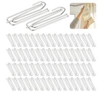 Pack of 60 Curtain Hooks Metal, Metal Curtain Hooks with 4 Prongs, Stainless Steel Folding Hooks, Clamping Hooks, Curtain Hooks for Hanging Curtain Rings Rails